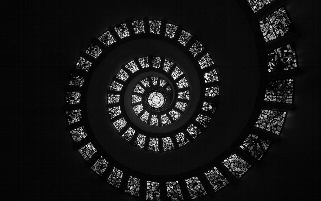 Architect Philip Johnson’s stained-glass 'Glory Window' unfolds in the spiraling 1976 Chapel of Thanksgiving, part of Thanks-Giving Square in Dallas, Texas. Original image from Carol M. Highsmith’s America, Library of Congress collection. Digitally enhanced by rawpixel.